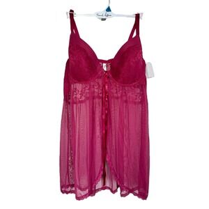 French Affair Women's Babydoll Mesh & Lace Lingerie Sheer Plus Size 3X Burgundy